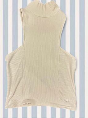 Urban Outfitters Ribbed Mock-Neck Sleeveless Tank in Beige